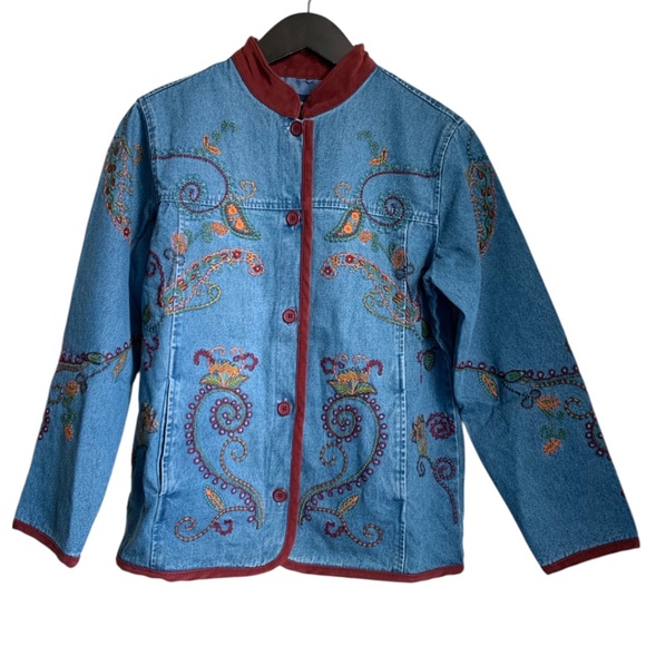 NWT Denim & Co Denim Women's Jacket with Embroidered Size XS QVC Pockets Jean - Picture 1 of 7